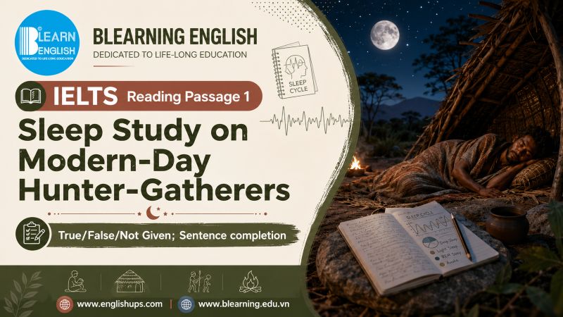 Reading IELTS Passage 1: Sleep Study on Modern-Day Hunter-Gatherers<br><span style="display: inline-block; padding-top: 8px; color: #d32f2f; font-size: 13px; font-weight: bold;">Lượt làm bài: 151</span>