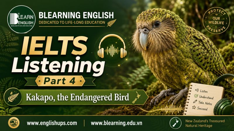 Listening IELTS Part 4: Kakapo, the Endangered Bird<br><span style="display: inline-block; padding-top: 8px; color: #d32f2f; font-size: 13px; font-weight: bold;">Lượt làm bài: 90</span>