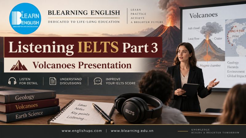 Listening IELTS Part 3: Volcanoes Presentation<br><span style="display: inline-block; padding-top: 8px; color: #d32f2f; font-size: 13px; font-weight: bold;">Lượt làm bài: 35</span>